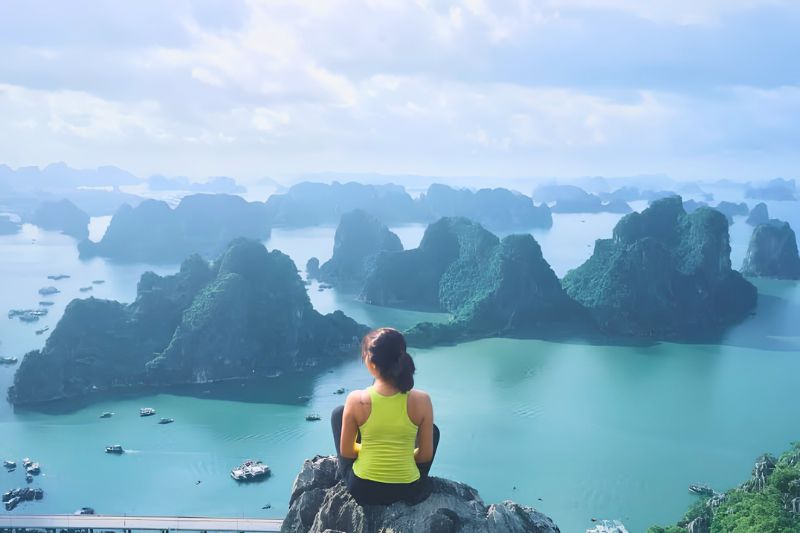 View over Halong Bay from the top of Bai Tho Mountain View over Halong Bay from the top of Bai Tho Mountain