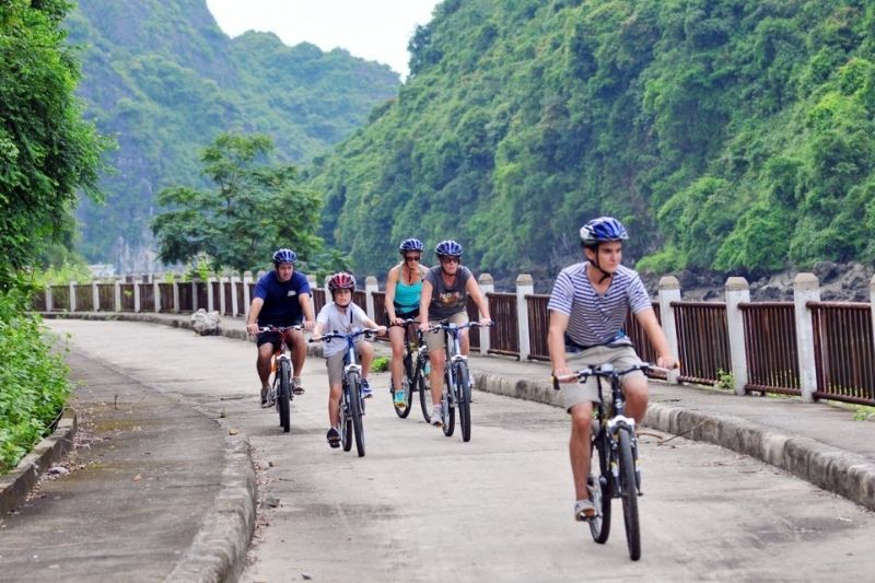 Cycling through Cat Ba National Park near Halong Bay
