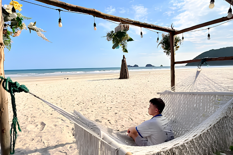 Quiet sand at Ngoc Vung Beach in Van Don