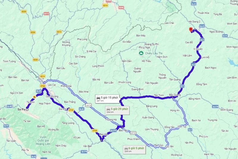 Distance from Ha Giang to Sapa