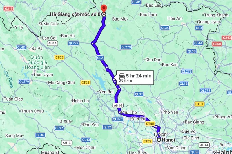 Hanoi to Ha Giang distance