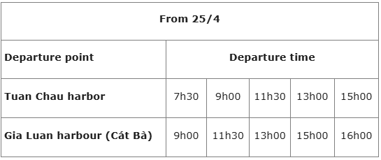 Departure time of Tuan Chau ferry on high season